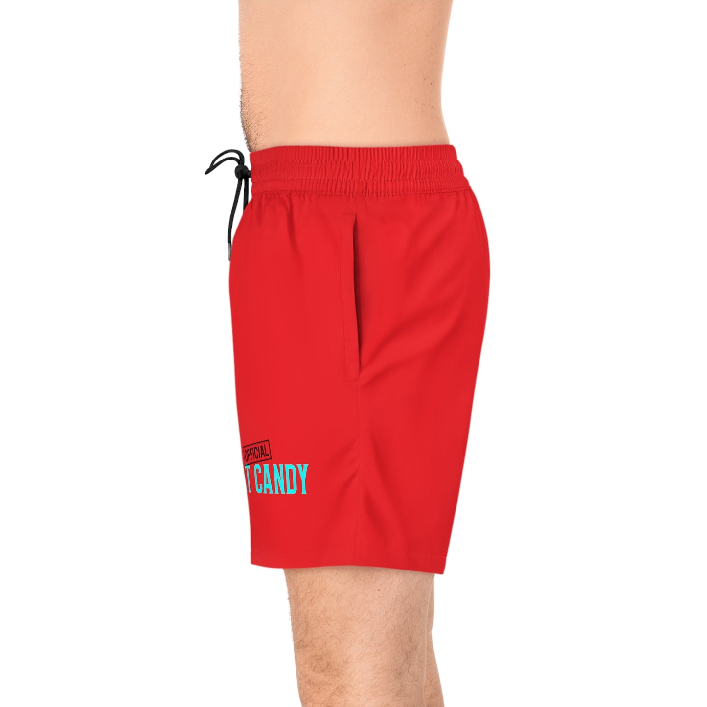 Men's Mid-Length Swim Shorts - S2 - Blue and Black Print - Red