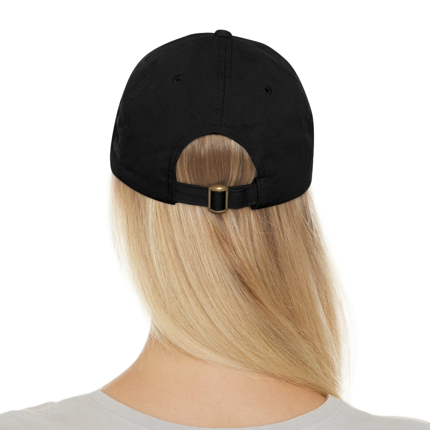 Dad Hat with Leather Patch (Round) - Black Print