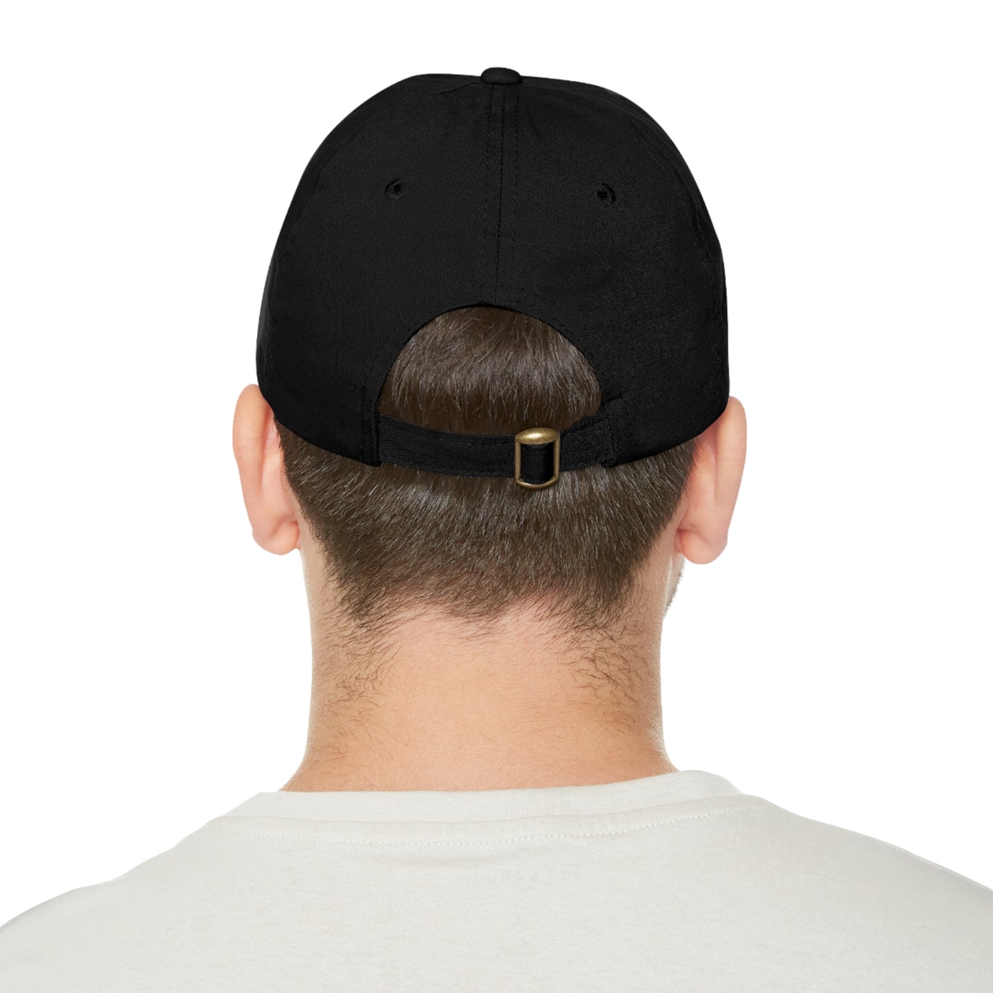 Dad Hat with Leather Patch (Round) - Black Print