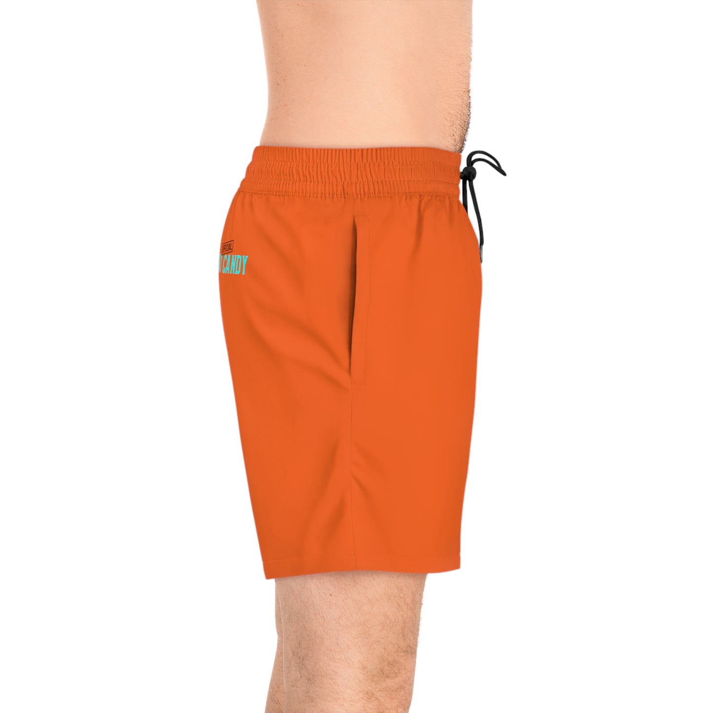 Men's Mid-Length Swim Shorts - S2 - Blue and Black Print - Orange