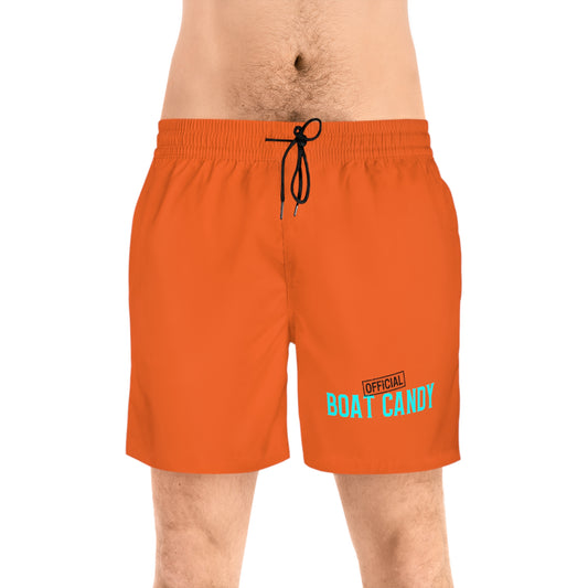 Men's Mid-Length Swim Shorts - S2 - Blue and Black Print - Orange