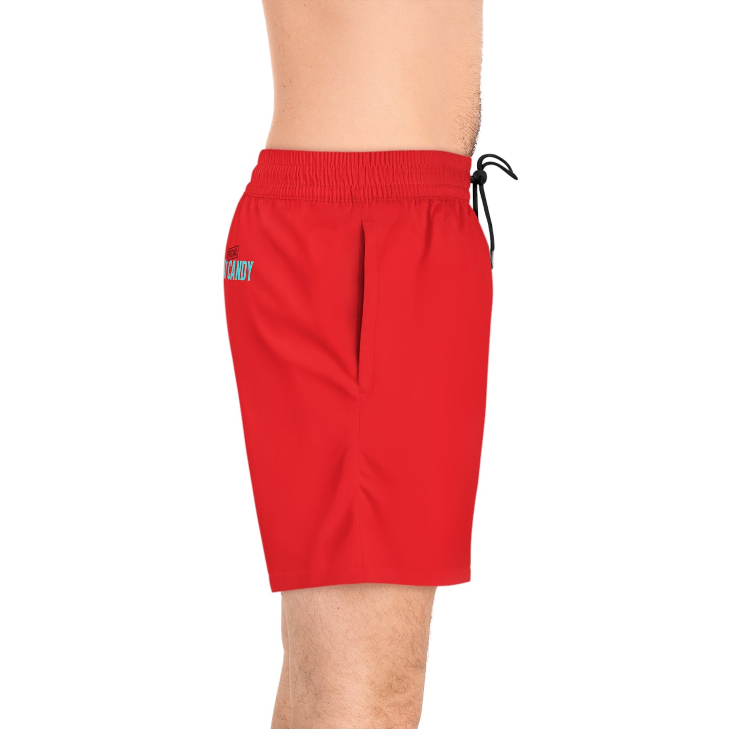 Men's Mid-Length Swim Shorts - S2 - Blue and Black Print - Red