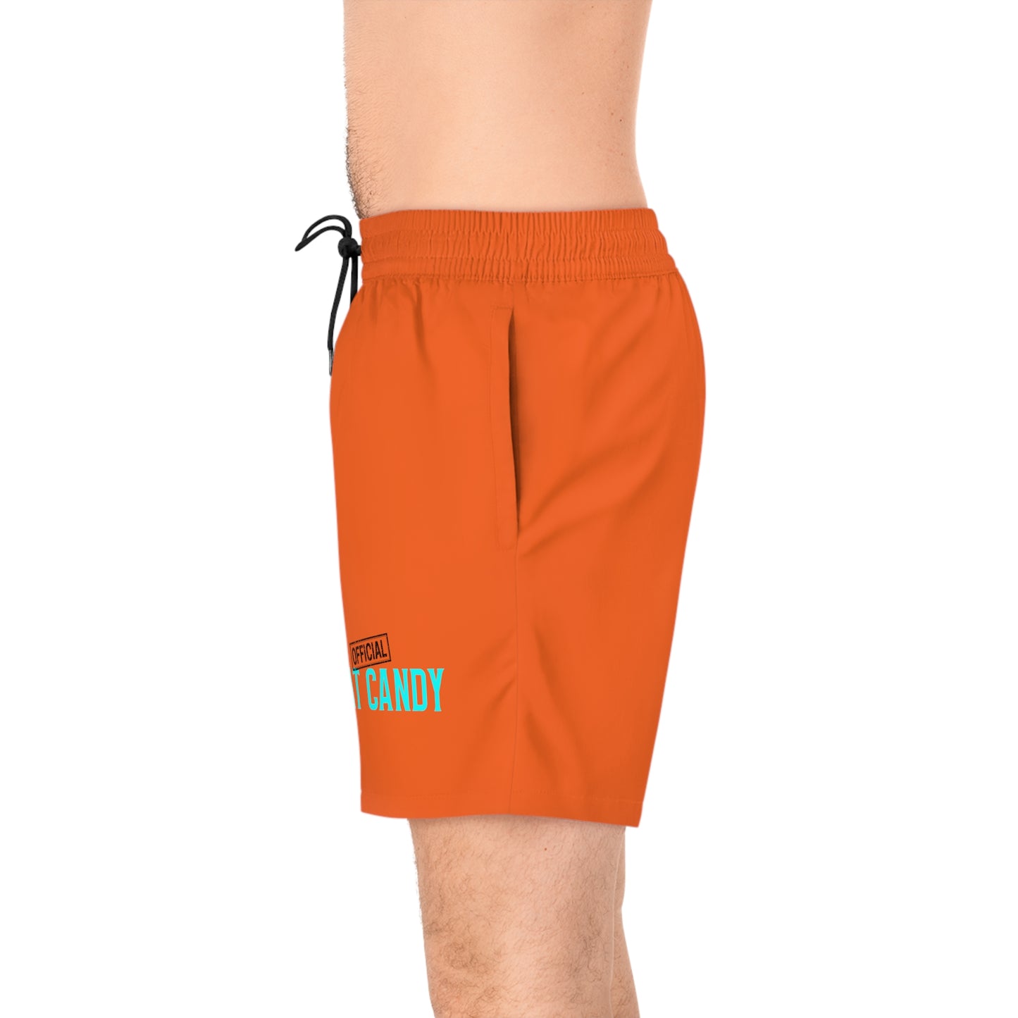 Men's Mid-Length Swim Shorts - S2 - Blue and Black Print - Orange