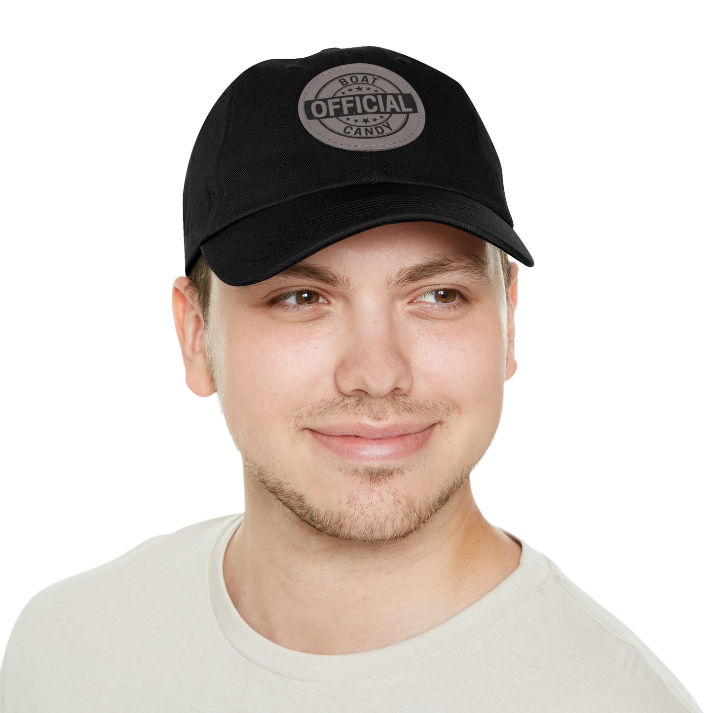 Dad Hat with Leather Patch (Round) - Black Print