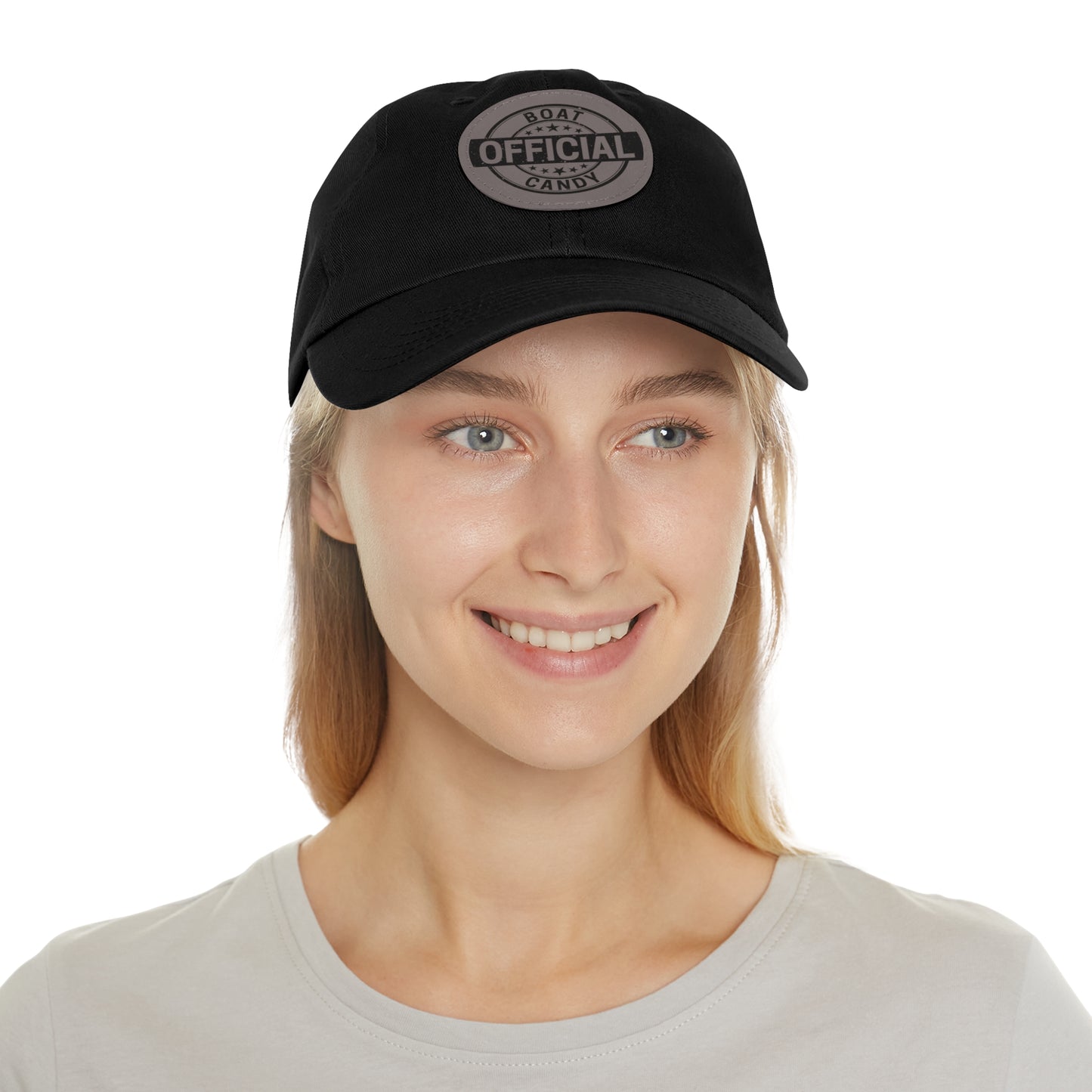 Dad Hat with Leather Patch (Round) - Black Print