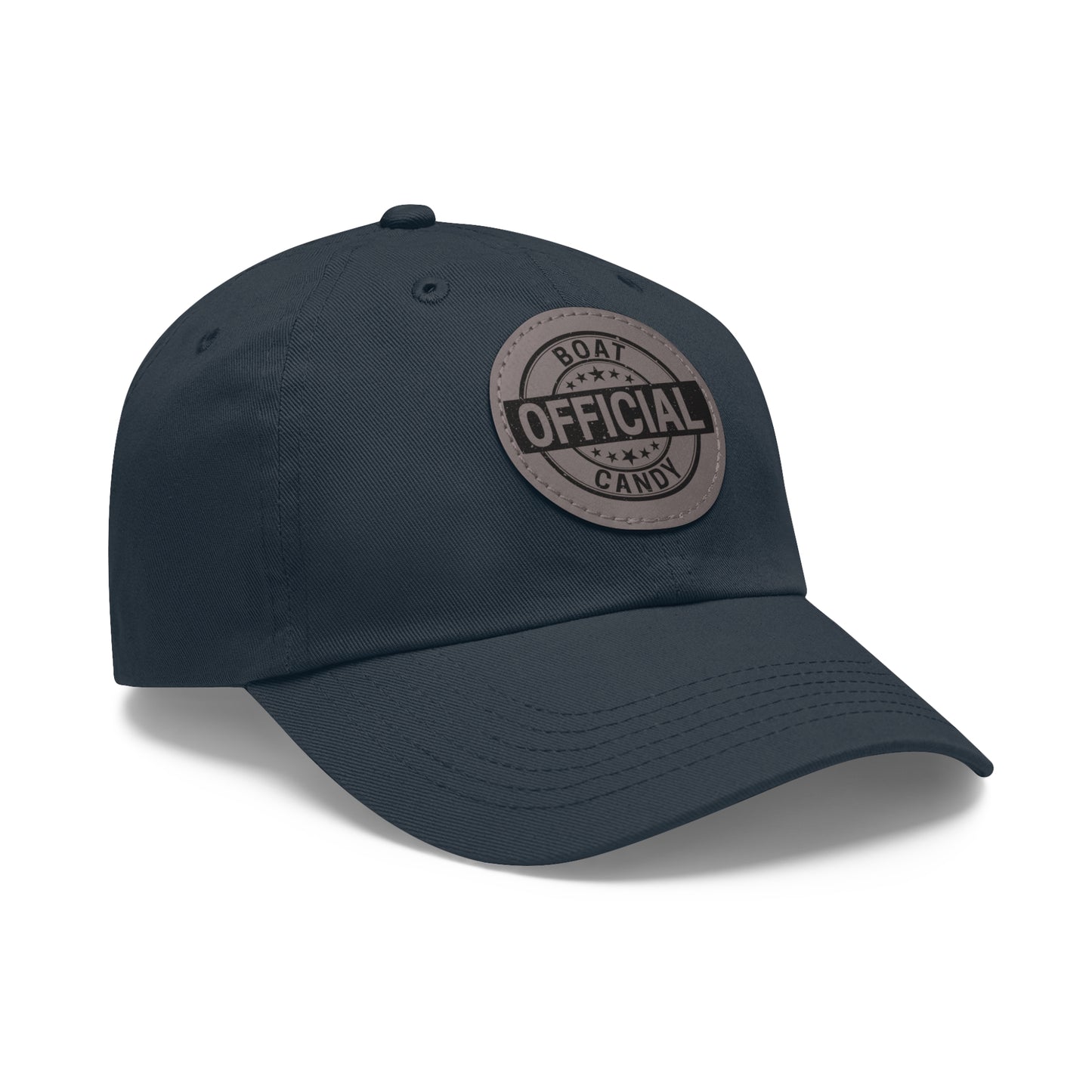 Dad Hat with Leather Patch (Round) - Black Print