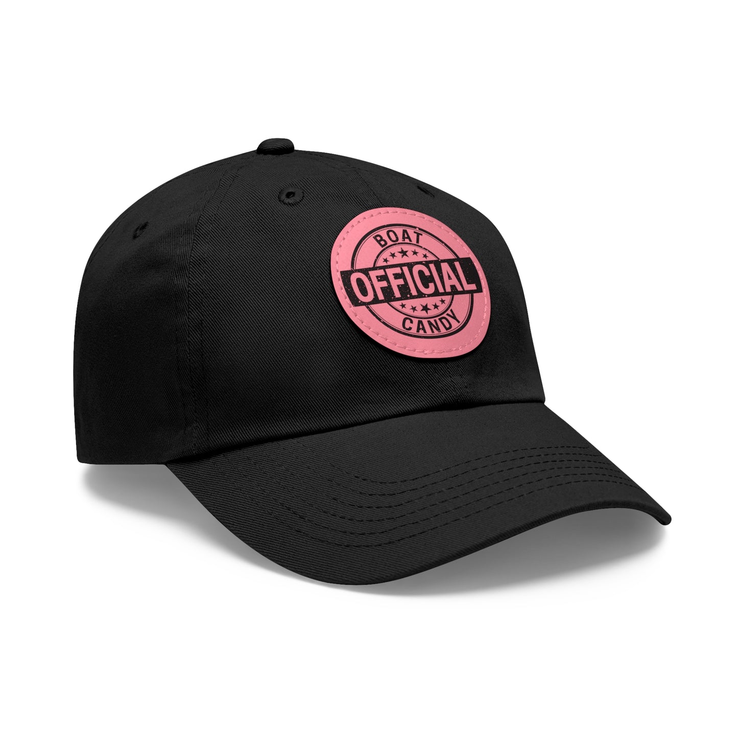 Dad Hat with Leather Patch (Round) - Black Print