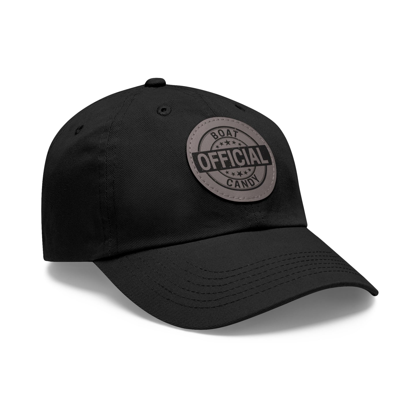 Dad Hat with Leather Patch (Round) - Black Print