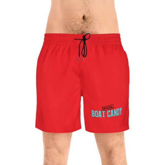 Men's Mid-Length Swim Shorts - S2 - Blue and Black Print - Red