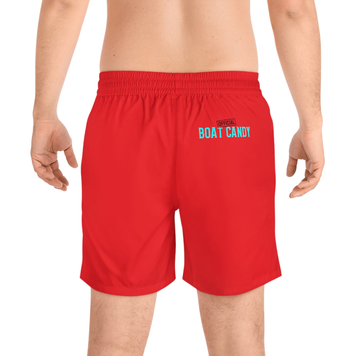 Men's Mid-Length Swim Shorts - S2 - Blue and Black Print - Red