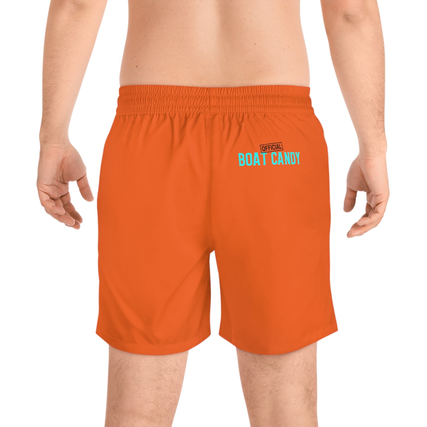 Men's Mid-Length Swim Shorts - S2 - Blue and Black Print - Orange